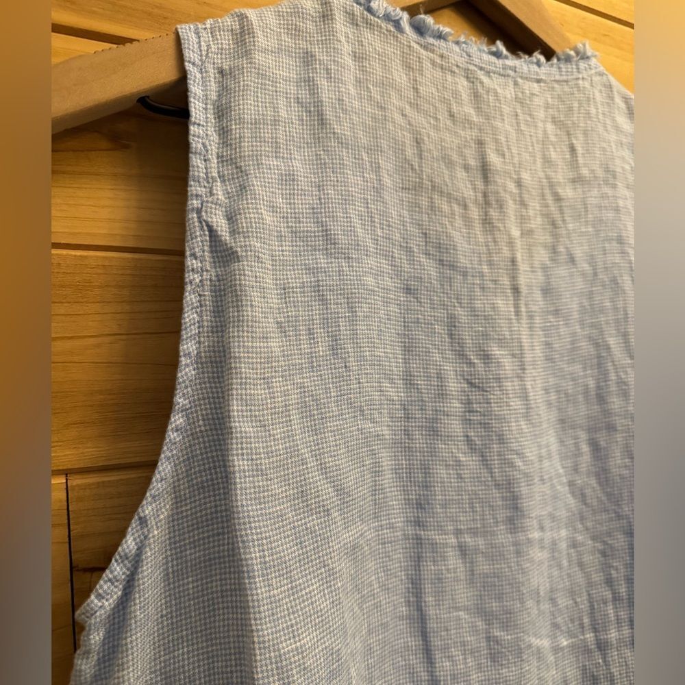 J McLaughlin Size Medium Maryann Linen Pintuck Blue Gingham Sleeveless Dress - Picture 9 of 13